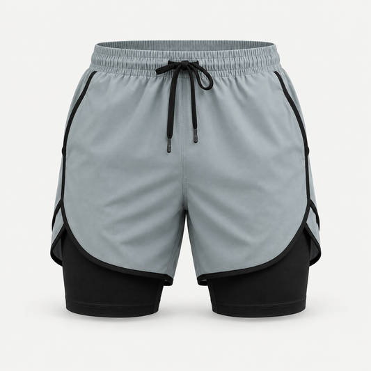 CoreLayer 2-in-1 Training Shorts in grey and black