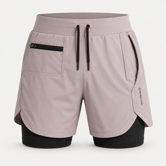 DuoMotion 2-in-1 Sports Shorts in blush grey and black