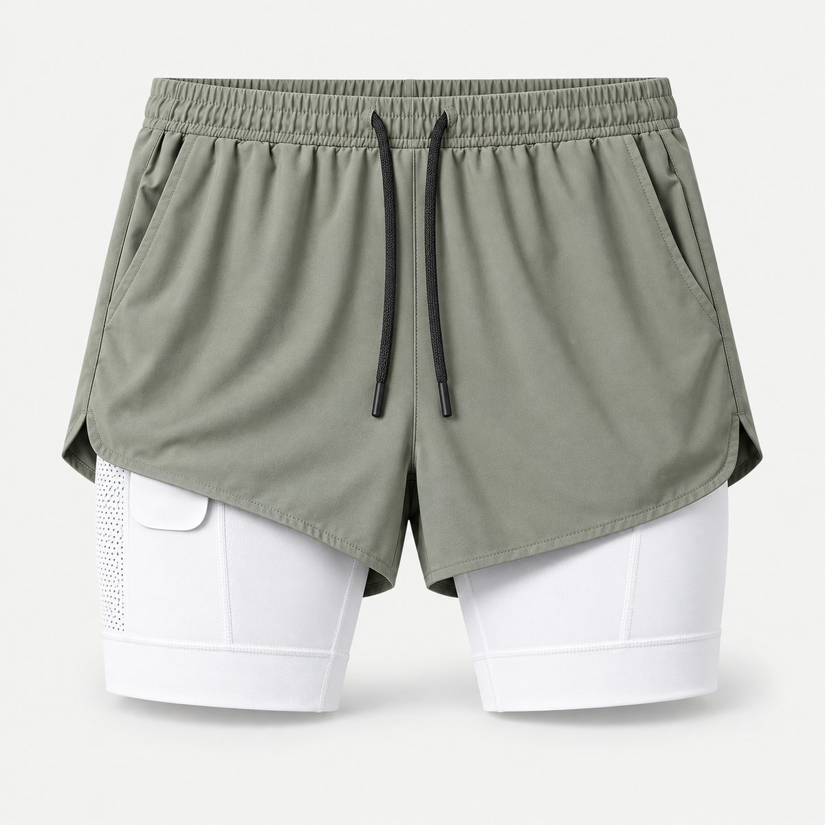 PowerLayer 2-in-1 Gym Shorts in olive grey and white