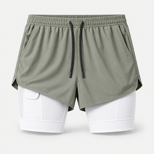 PowerLayer 2-in-1 Gym Shorts in olive grey and white
